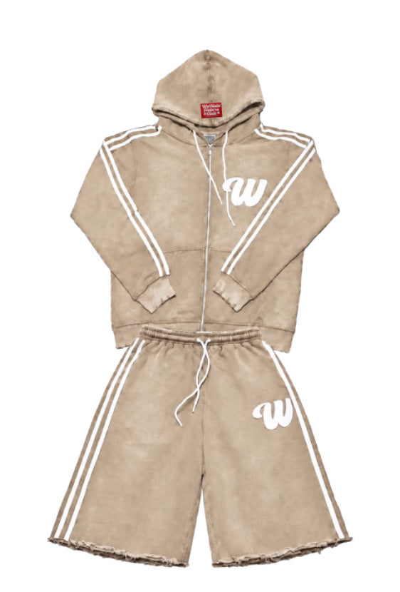 We Hate Haters Club Winners 3/4 Length Short Set ( Vintage Wash Tan/White)